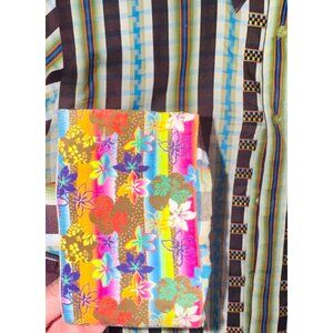 Robert Graham Mens L Multicolor Striped Embroidered Floral Flipped Cuff Shirt